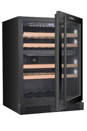 MASTERZEN XPR W46DT Ελεύθερος/Εντοιχιζόμενος Διζωνικός Συντηρητής Κρασιών 39 Φιαλών Κάτω του Πάγκου | Μαύρη Πόρτα