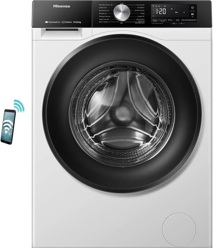 Hisense WD3S1043BW3 Πλυντήριο-Στεγνωτήριο Ρούχων 10.5kg/6kg Ατμού 1400 Στροφές με Wi-Fi